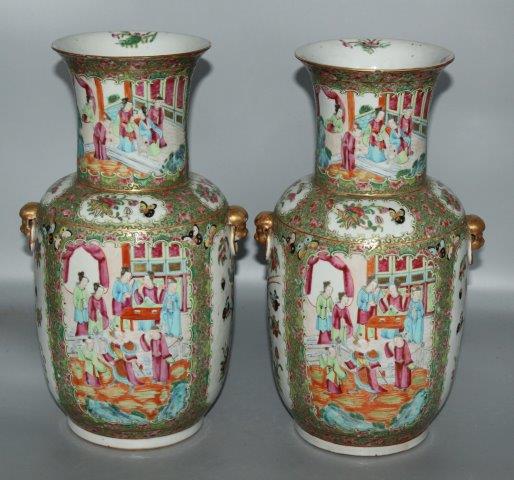 Pair Canton famille rose vases